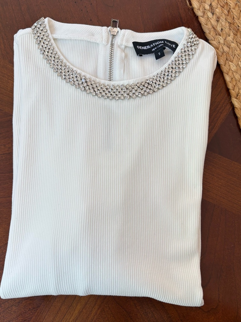 Generation Love White Short-Sleeve Tee with Beaded Neck
